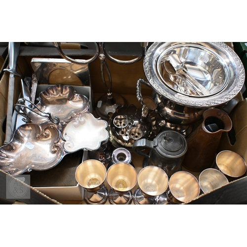 478 - An EPNS champagne ice bucket, a candelabrum, trefoil nut dish, set of Community Plate flatware and c... 