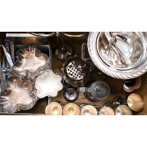 478 - An EPNS champagne ice bucket, a candelabrum, trefoil nut dish, set of Community Plate flatware and c... 