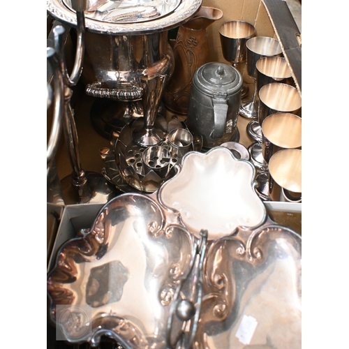 478 - An EPNS champagne ice bucket, a candelabrum, trefoil nut dish, set of Community Plate flatware and c... 