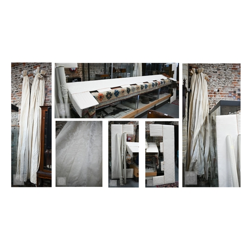 49 - Country house interlined curtains with matching pelmets and blinds for repurposing, as removed, size... 