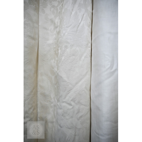 49 - Country house interlined curtains with matching pelmets and blinds for repurposing, as removed, size... 