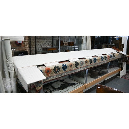 49 - Country house interlined curtains with matching pelmets and blinds for repurposing, as removed, size... 