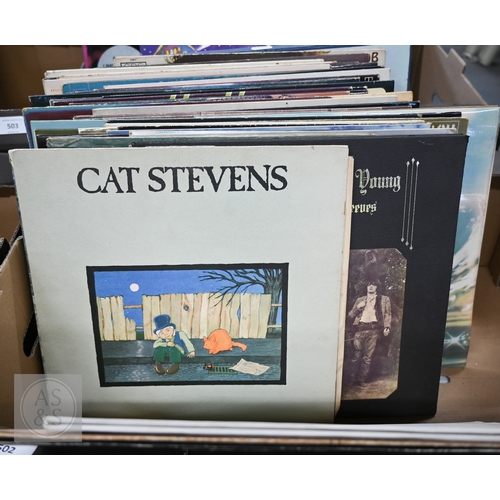 502 - A quantity of assorted vinyl LP records mostly 1970s/80s/90s incl. Cat Stevens; Beach Boys; Bee Gees... 
