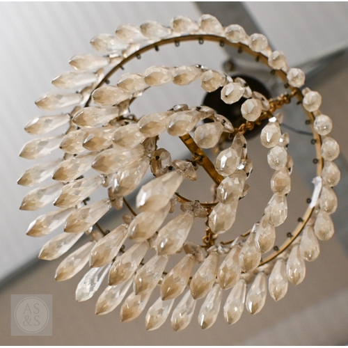 516 - A vintage three-tier ceiling light shade hung with lustre drops, to/w a similar single tier example ... 