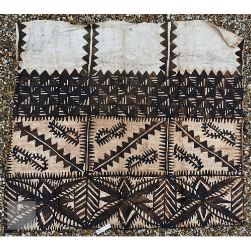 528 - An African carved wood stool with geometric patterned decoration, 39 x 53 cm, to/w a painted fibre p... 