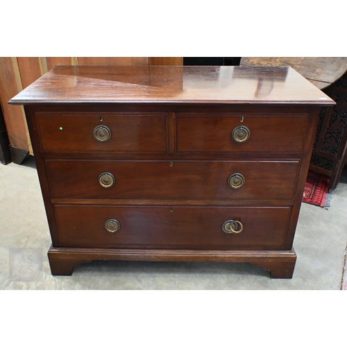 89 - An early 20th century walnut Maple & Co chest of two short over two long drawers with floral bra... 