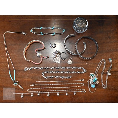 456 - A mint green leatherette Stackers jewellery box and contents - costume jewellery, etc; lot also cont... 