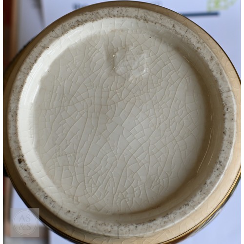 449 - A Japanese Meiji era pottery vase, relief-moulded with a carp leaping from a painted pond, with gild... 