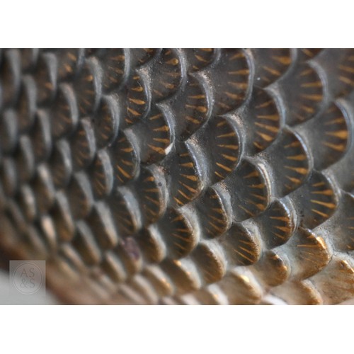 449 - A Japanese Meiji era pottery vase, relief-moulded with a carp leaping from a painted pond, with gild... 