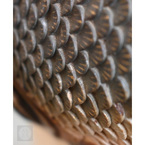 449 - A Japanese Meiji era pottery vase, relief-moulded with a carp leaping from a painted pond, with gild... 