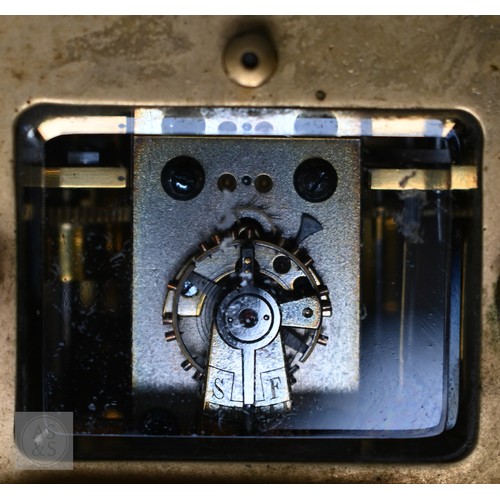 510 - An antique brass carriage clock with repeating movement striking on two bells with alarm function, 1... 