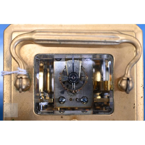 510 - An antique brass carriage clock with repeating movement striking on two bells with alarm function, 1... 