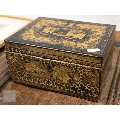 436 - Chinese export tea caddy, to/w a Victorian Pinder Bourne & Co fruit service, printed with wildli... 