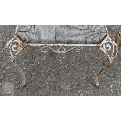 6 - A set of six weathered antique French wrought iron terrace chairs, with remnants of the original tim... 