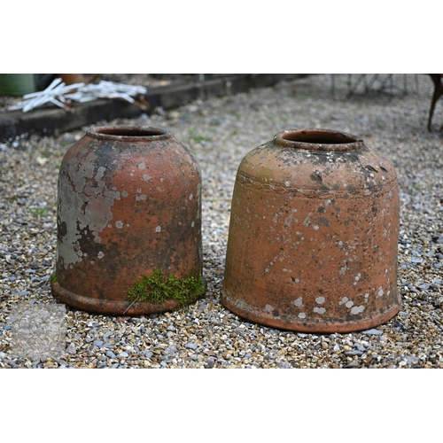 12 - Four old weathered terracotta rhubarb forcers, one stamped for Willow pottery, bath, various sizes, ... 