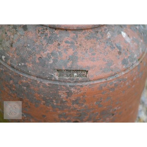 12 - Four old weathered terracotta rhubarb forcers, one stamped for Willow pottery, bath, various sizes, ... 