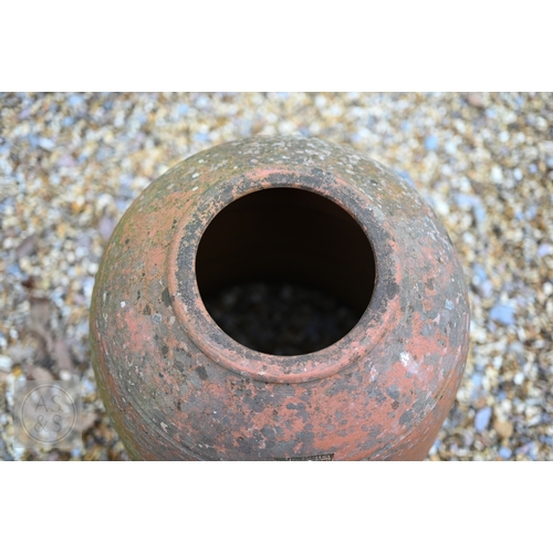 12 - Four old weathered terracotta rhubarb forcers, one stamped for Willow pottery, bath, various sizes, ... 