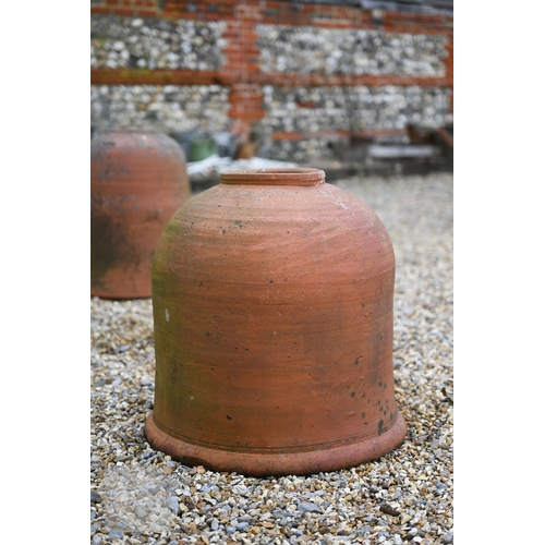 12 - Four old weathered terracotta rhubarb forcers, one stamped for Willow pottery, bath, various sizes, ... 