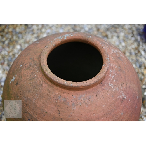 12 - Four old weathered terracotta rhubarb forcers, one stamped for Willow pottery, bath, various sizes, ... 