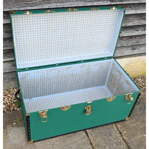 38 - Four assorted traditional luggage trunks, three green 100 cm x 51 cm x 50 cm h; 93 cm x 51 cm x 49 c... 