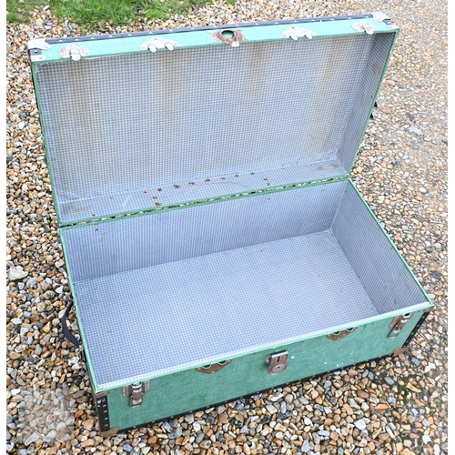 38 - Four assorted traditional luggage trunks, three green 100 cm x 51 cm x 50 cm h; 93 cm x 51 cm x 49 c... 