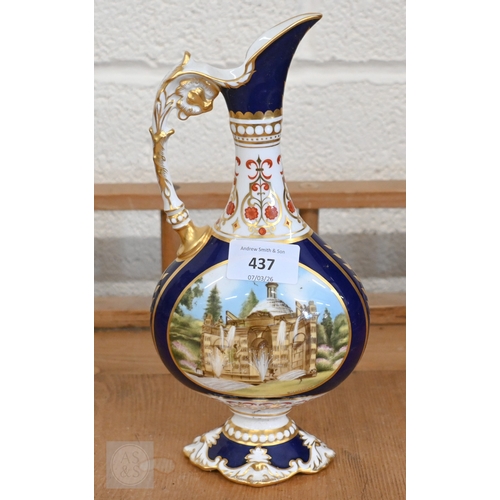 437 - A Royal Crown Derby china commemorative ewer, 'The Chatsworth Vase' painted with 'Cascade House' and... 