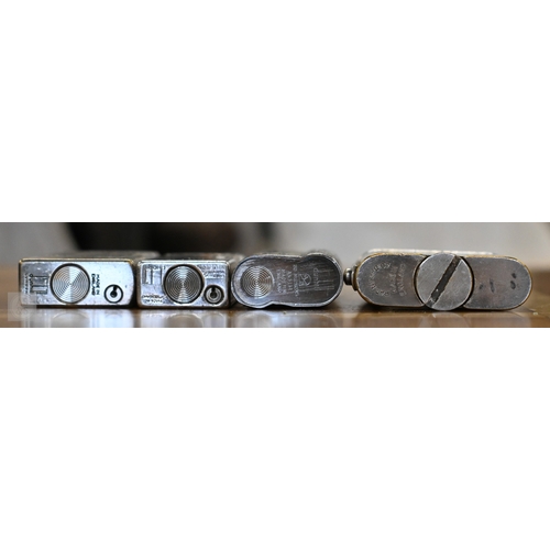 514 - Four Dunhill silver plated cigarette lighters, to/w five Dunhill pipes (one with silver band) (9)