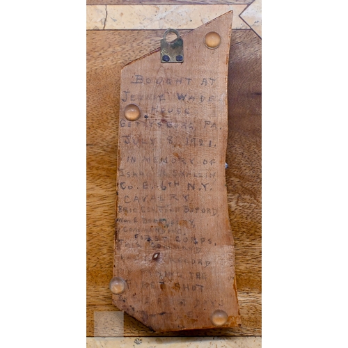 515 - American Civil War souvenir relic board mounted with .58 cal 3-ring minie ball bullets (dropped and ... 