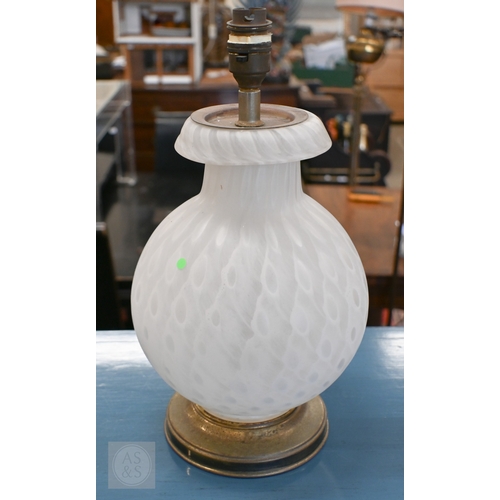 534 - A studio glass lamp, 28 cm high, to/w a pair of novelty folding double doors, decorated with tooled ... 