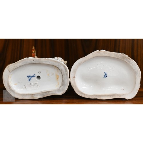 436 - A pair of late 19th/early 20th century Meissen groups of classically-draped gambolling putti, allego... 