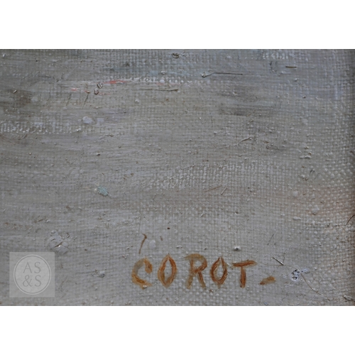 507 - Studio Canals - Corot - River scene, oil on canvas, with signature, 26 x 40 cm, stencilled Studio M ... 