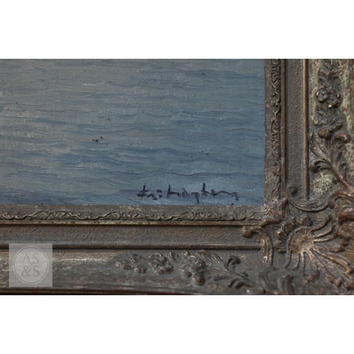 519 - Dutch school - Coastal view with windmill, oil on canvas, indistinctly signed lower right, 58 x 88 c... 