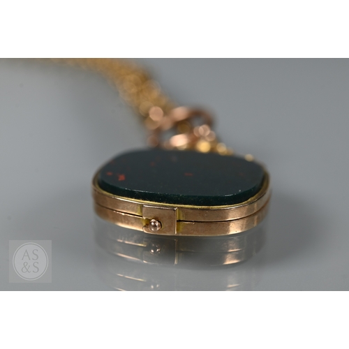 124 - A 9ct rope-twist guard chain, 38 cm long with bloodstone set 9ct locket attached, approx 11.9g weigh... 
