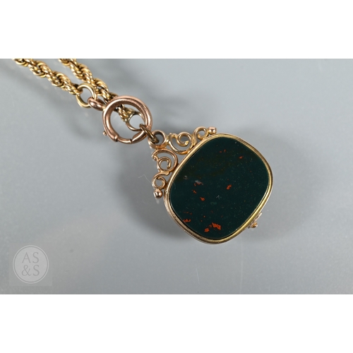 124 - A 9ct rope-twist guard chain, 38 cm long with bloodstone set 9ct locket attached, approx 11.9g weigh... 