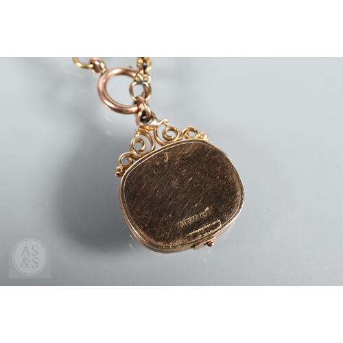 124 - A 9ct rope-twist guard chain, 38 cm long with bloodstone set 9ct locket attached, approx 11.9g weigh... 