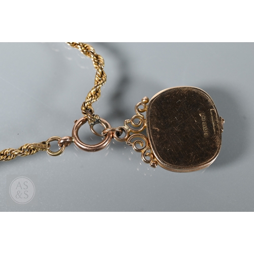 124 - A 9ct rope-twist guard chain, 38 cm long with bloodstone set 9ct locket attached, approx 11.9g weigh... 