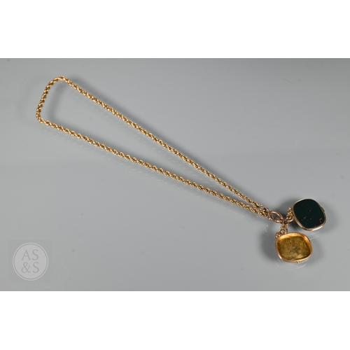 124 - A 9ct rope-twist guard chain, 38 cm long with bloodstone set 9ct locket attached, approx 11.9g weigh... 