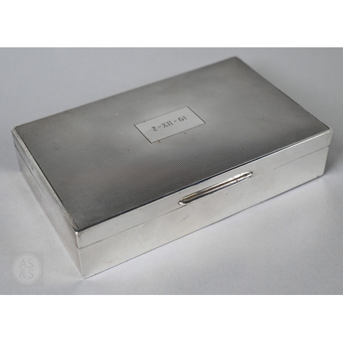 17 - Nine various silver spoons and a pair of tongs, 6.7oz (209g), to/w an engine turned cigarette box, B... 
