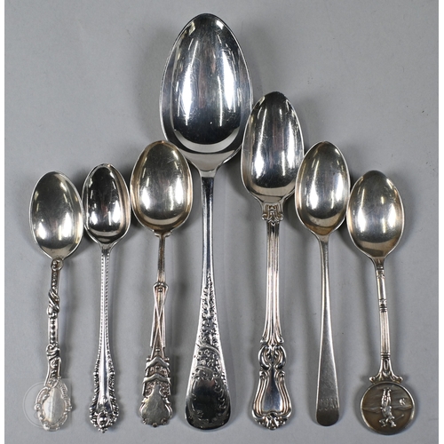 17 - Nine various silver spoons and a pair of tongs, 6.7oz (209g), to/w an engine turned cigarette box, B... 