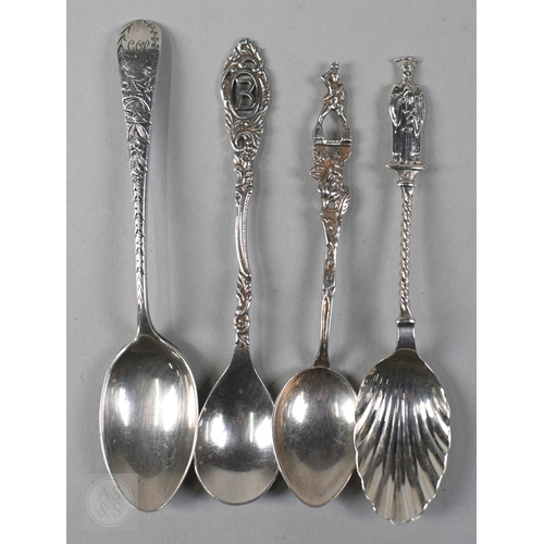 17 - Nine various silver spoons and a pair of tongs, 6.7oz (209g), to/w an engine turned cigarette box, B... 