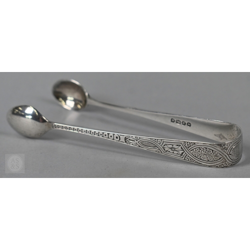 17 - Nine various silver spoons and a pair of tongs, 6.7oz (209g), to/w an engine turned cigarette box, B... 