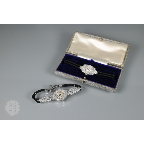 293 - An Art Deco platinum and diamond ladies cocktail watch, the Swiss MGM movement with circular Arabic ... 