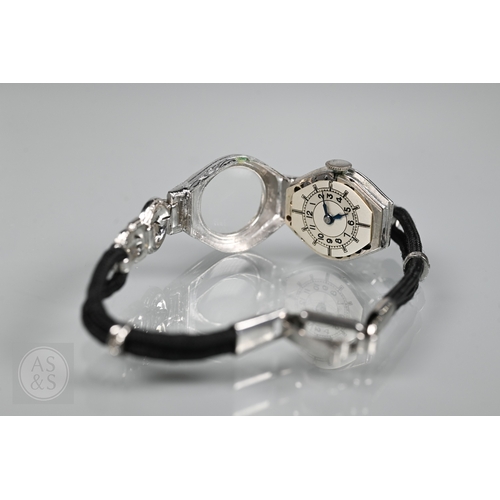 293 - An Art Deco platinum and diamond ladies cocktail watch, the Swiss MGM movement with circular Arabic ... 
