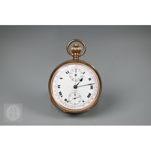 294 - A Swiss Dennison 9ct gold cased pocket watch with thirty minute stopwatch, movement free but not run... 