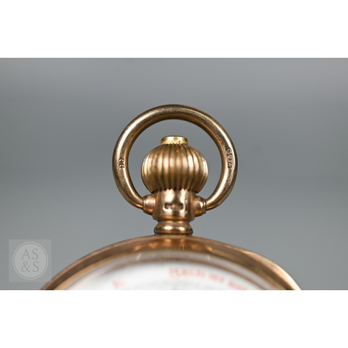 294 - A Swiss Dennison 9ct gold cased pocket watch with thirty minute stopwatch, movement free but not run... 