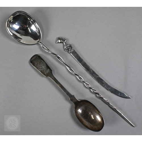 30 - Amanda Birkett (b. 1957), a silver cabinet spoon with twist stem, London 2004, 23cm long, to/w an Ed... 