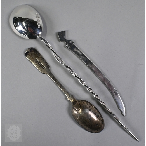 30 - Amanda Birkett (b. 1957), a silver cabinet spoon with twist stem, London 2004, 23cm long, to/w an Ed... 