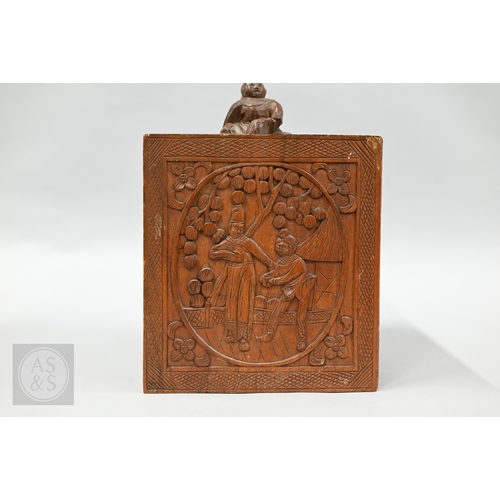 312 - An early-mid 20th century Chinese Mah Jong set, the wooden case decoratively carved with landscapes ... 