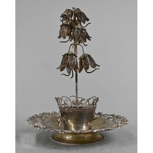 42 - An antique Austro-Hungarian 13 lothige (.812 grade) novelty musical flower arrangement with clockwor... 