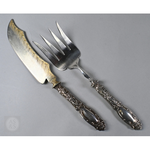 44 - Three pairs of French .950 grade silver table spoons and forks, a silver miniature ewer, London impo... 